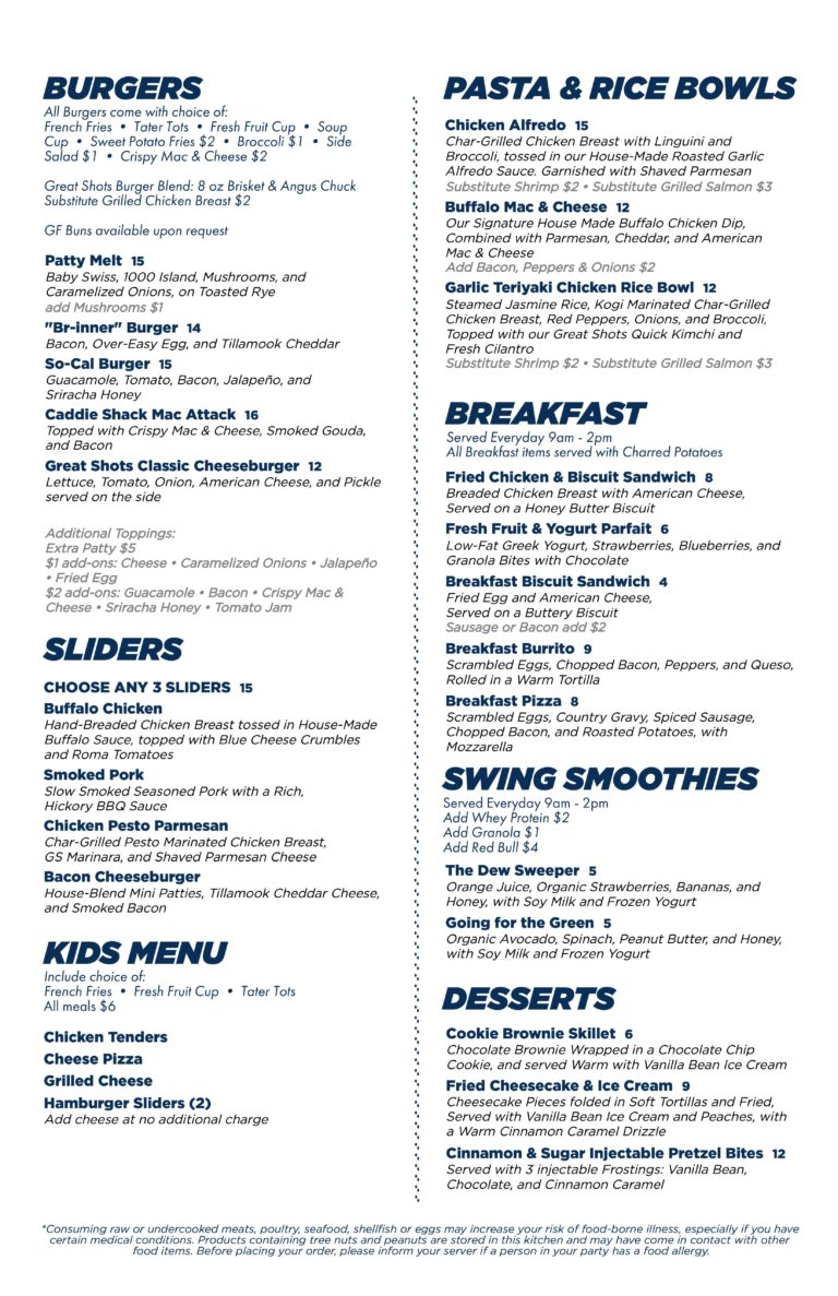 Great Shots Food Menu Page 2